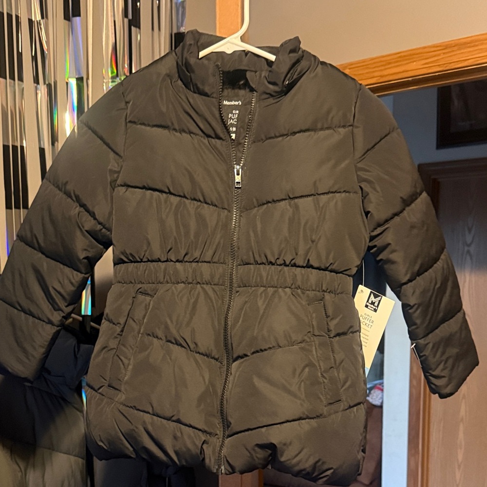 Girls' Black Quilted Puffer Jacket with Hood